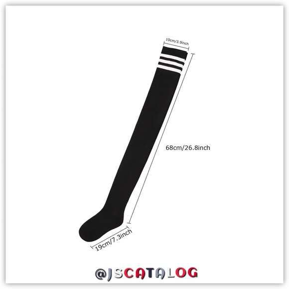 Yellow w/ White Stripes Cotton Thigh High Socks OS - Picture 4 of 5